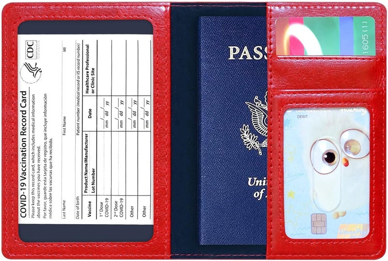 KAOBAN Passport Holder Cover Wallet Case RFID Blocking Leather Card Slot Travel Accessories Documents Organizer Protector for Women Men, Red - Image 4